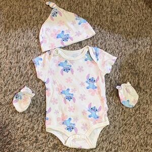 Disney Stitch Floral Baby Bodysuit Set